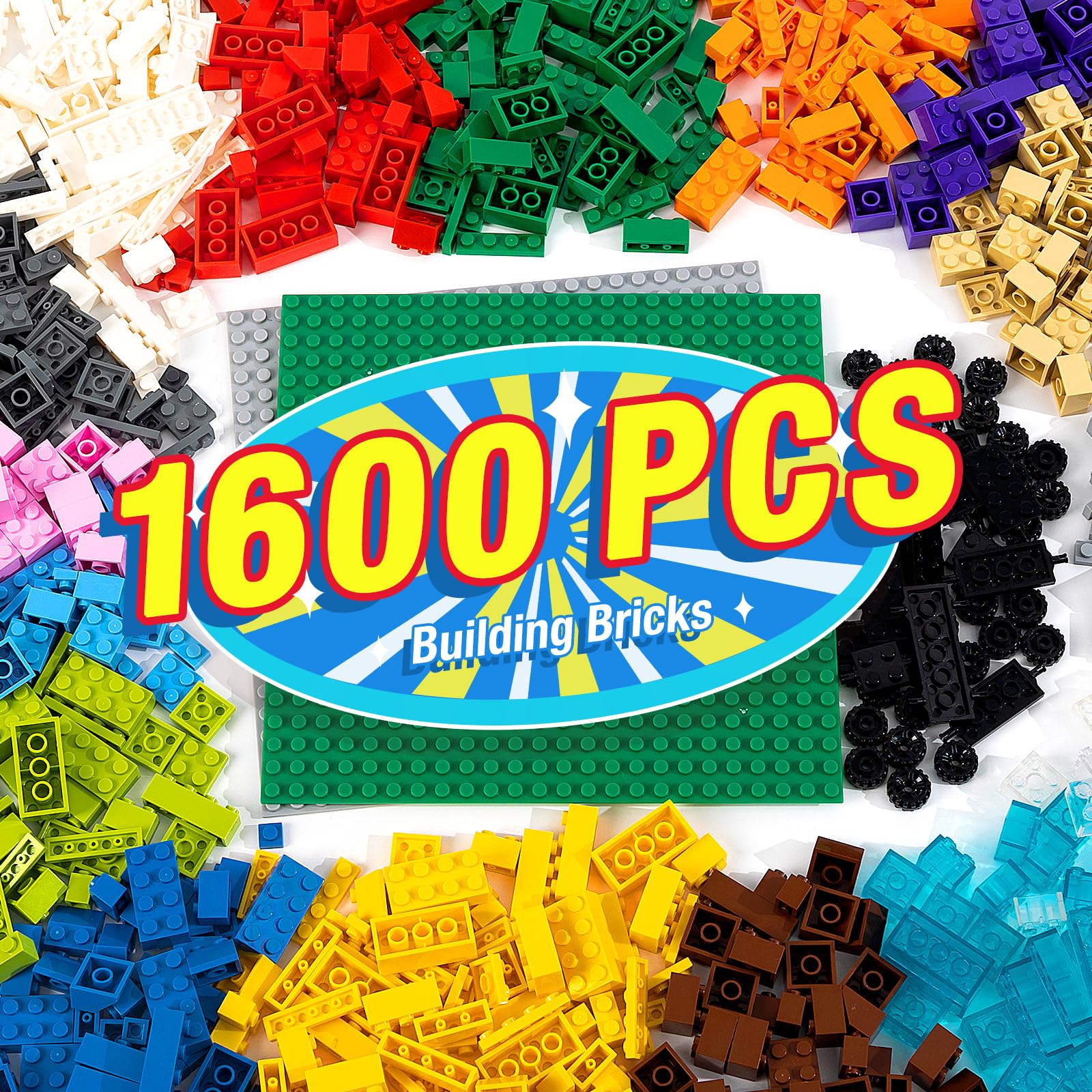 MANNIDOO 1600-piece bricks for imaginative building sessions.