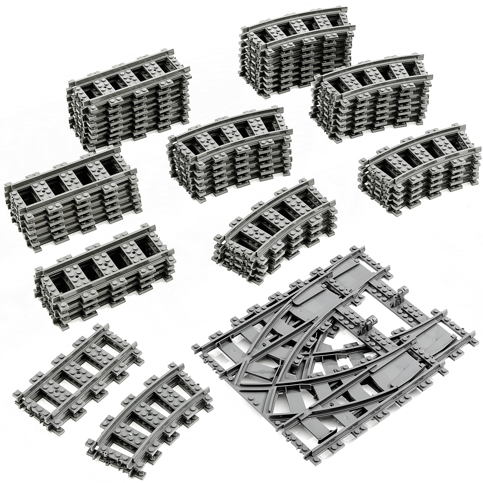 MANNIDOO Classic City Train Tracks 54-piece set with curved sections supports imaginative layouts.