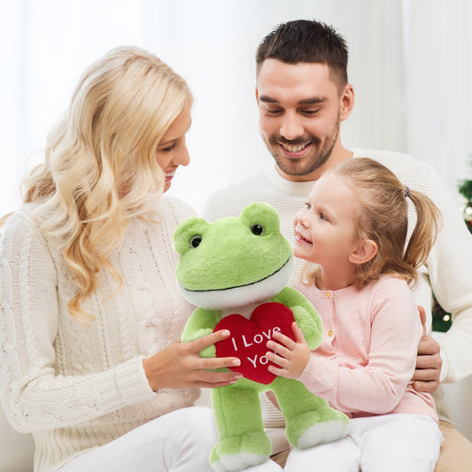 MaoGoLan 18-inch plush frog with a cheerful smile for a desk companion.