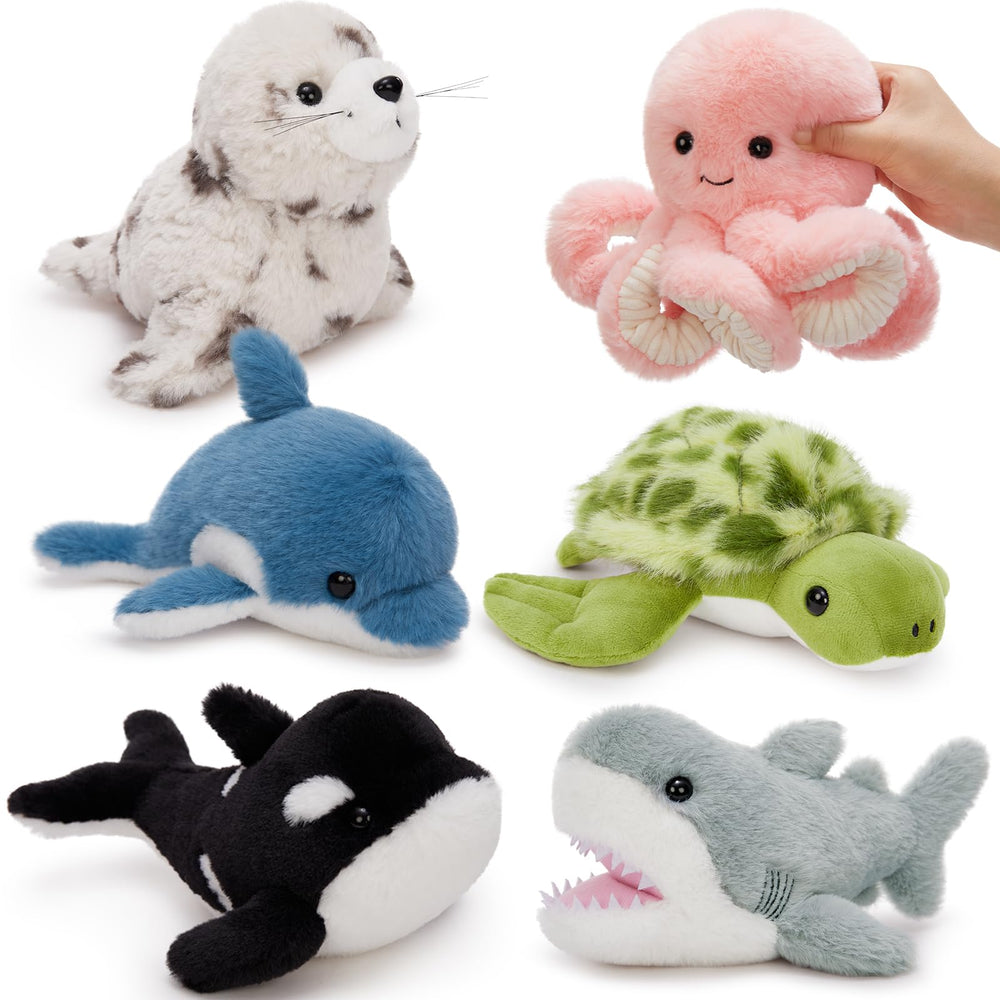 MaoGoLan 6Pcs sea animals shark plush for cozy playtime and learning.