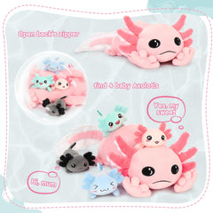 Black plush axolotl for contrast and imaginative play.