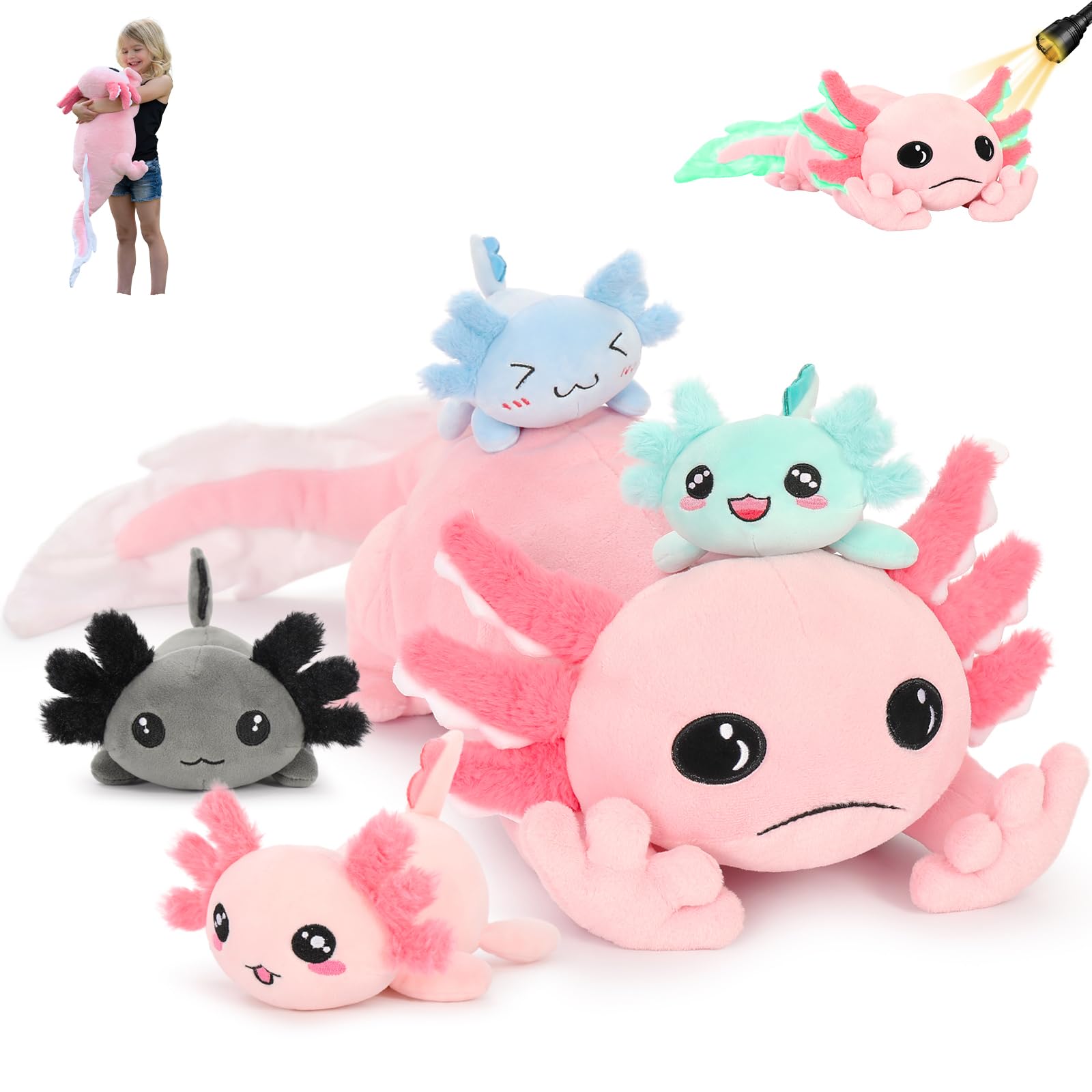 MaoGoLan mommy axolotl with babies inside for cuddly play and room decor.