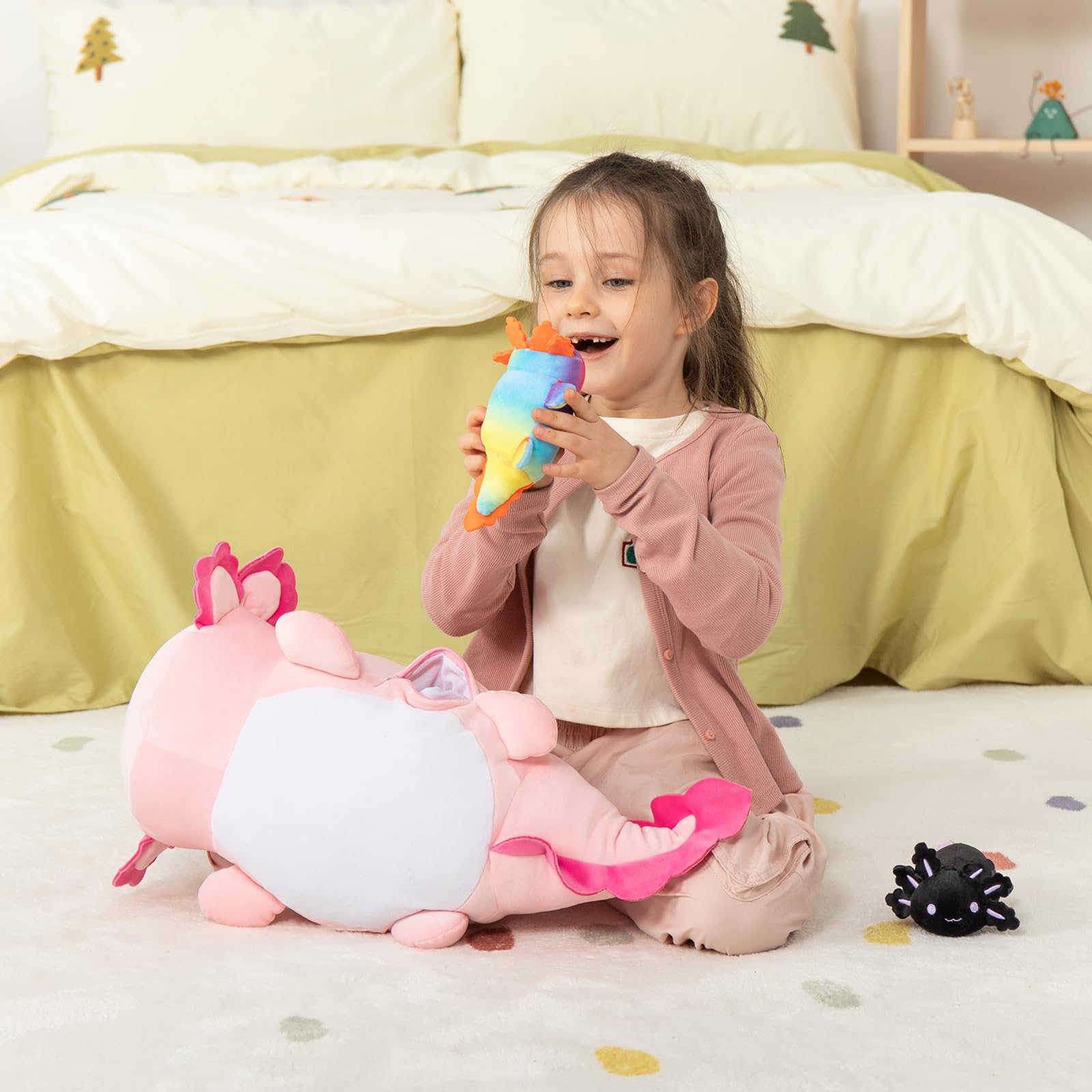 MaoGoLan axolotl plush cuddle pose ideal for bedtime snuggles.