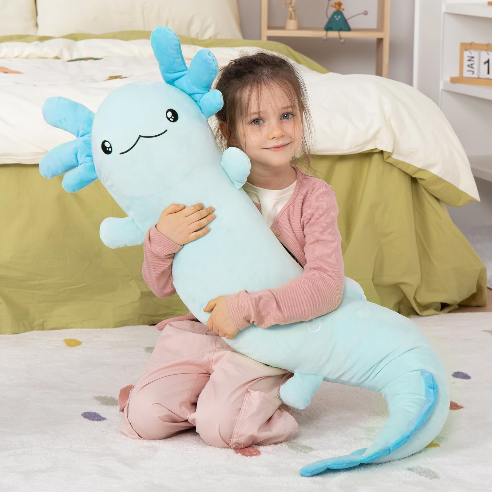 MaoGoLan axolotl plush face detail with embroidery eyes for friendly cuddles