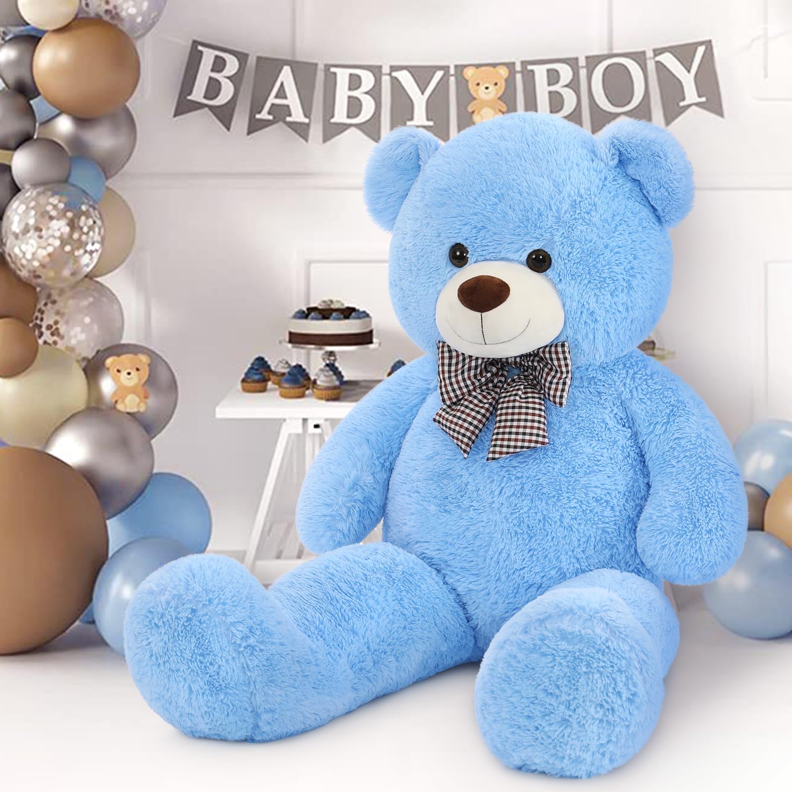 MaoGoLan blue teddy bear-hugging softness, a cuddly companion during bedtime rituals.