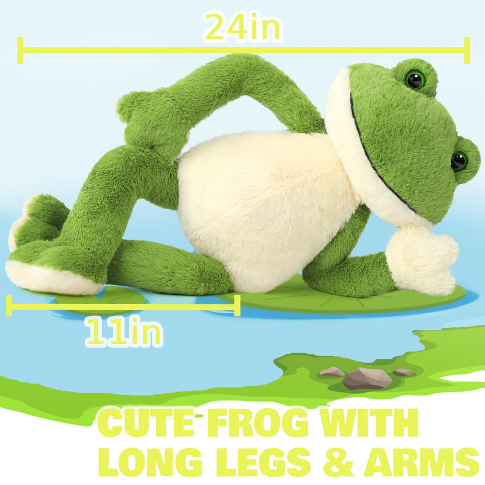 MaoGoLan giant frog plush being hugged by a child for comfort.