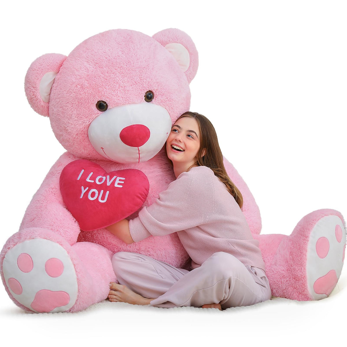 MaoGoLan 5ft giant teddy bear front view for a cozy, cuddly room centerpiece.