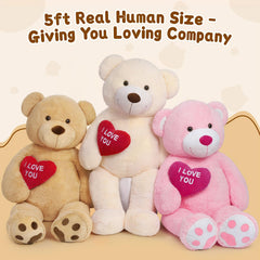 MaoGoLan 5ft teddy bear heart chest detail enhances romantic surprise.