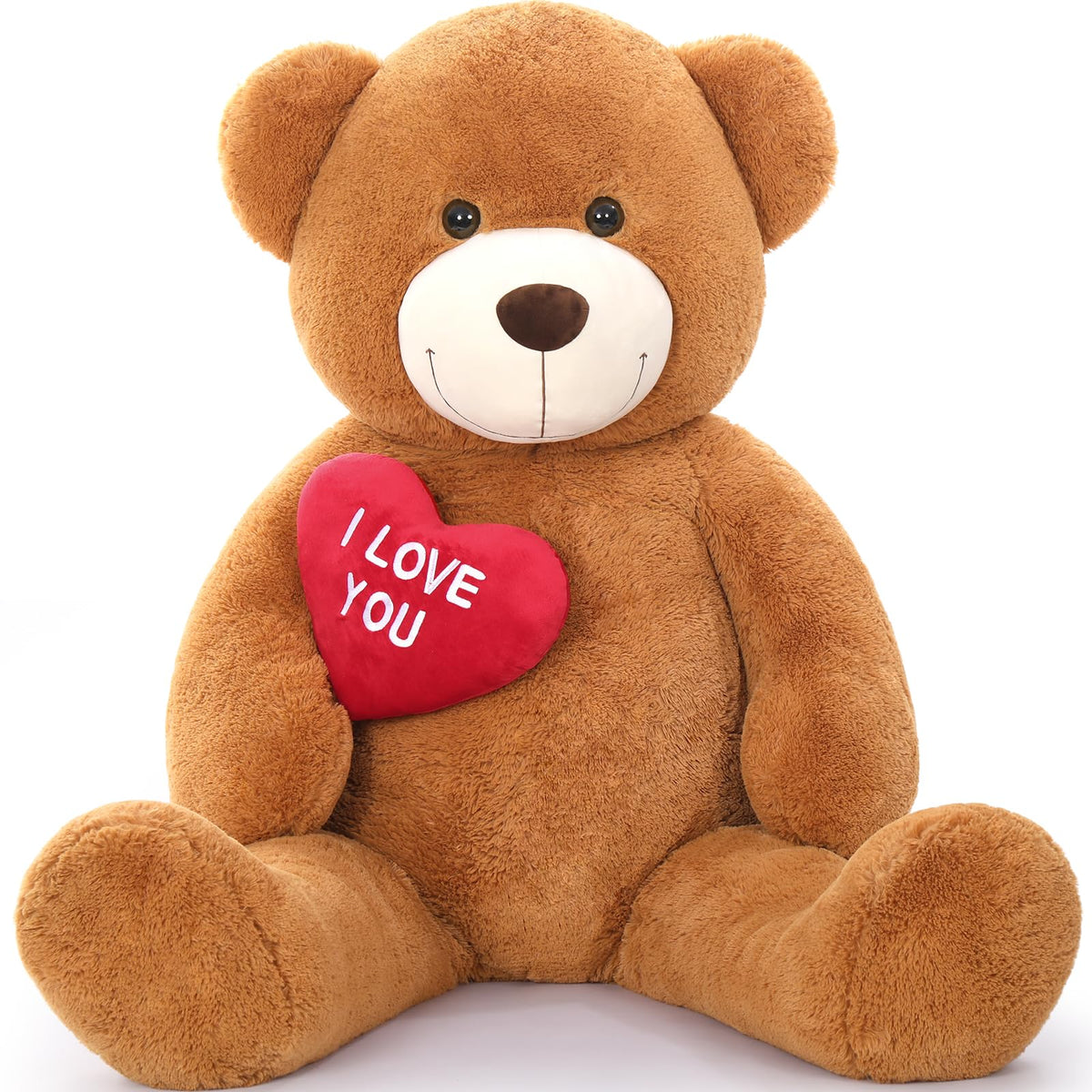 MaoGoLan giant teddy bear with red heart close-up for warm, romantic gifting.