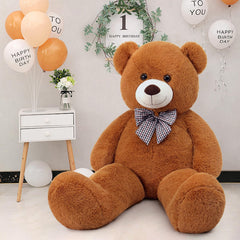 MaoGoLan giant teddy bear size with person, highlighting its impressive 55 inch presence