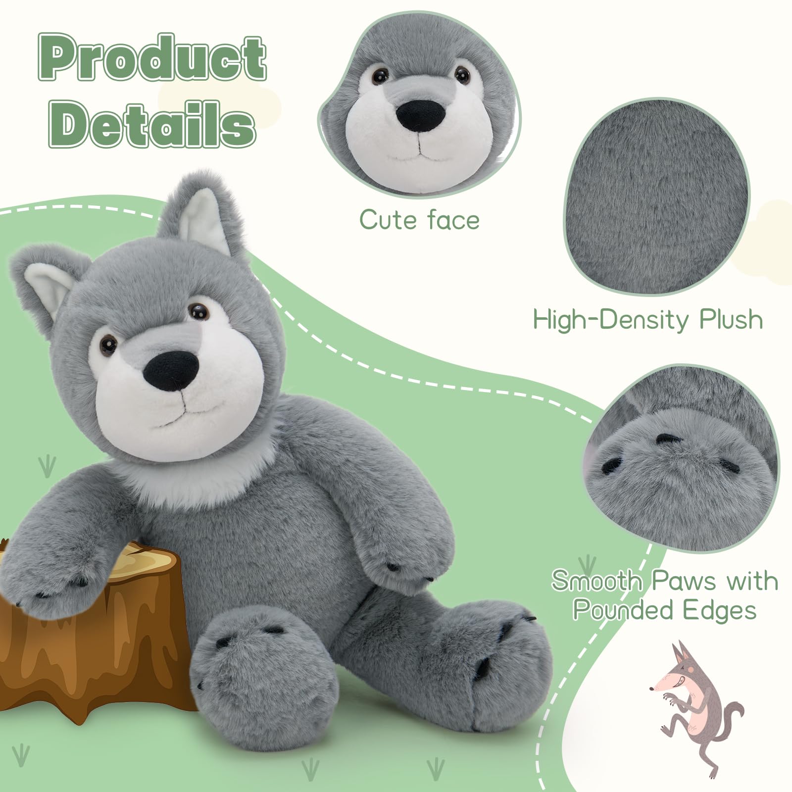 MaoGoLan large plush wolf toy doubles as Easter decor and pillow-like companion.