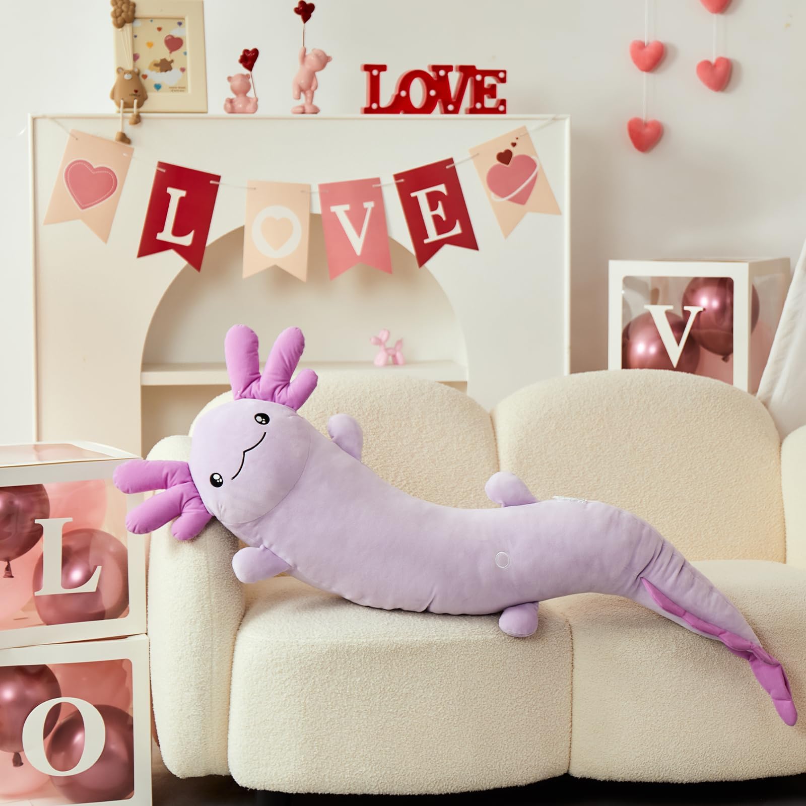 MaoGoLan long purple axolotl plush adds dramatic length for extra coziness.