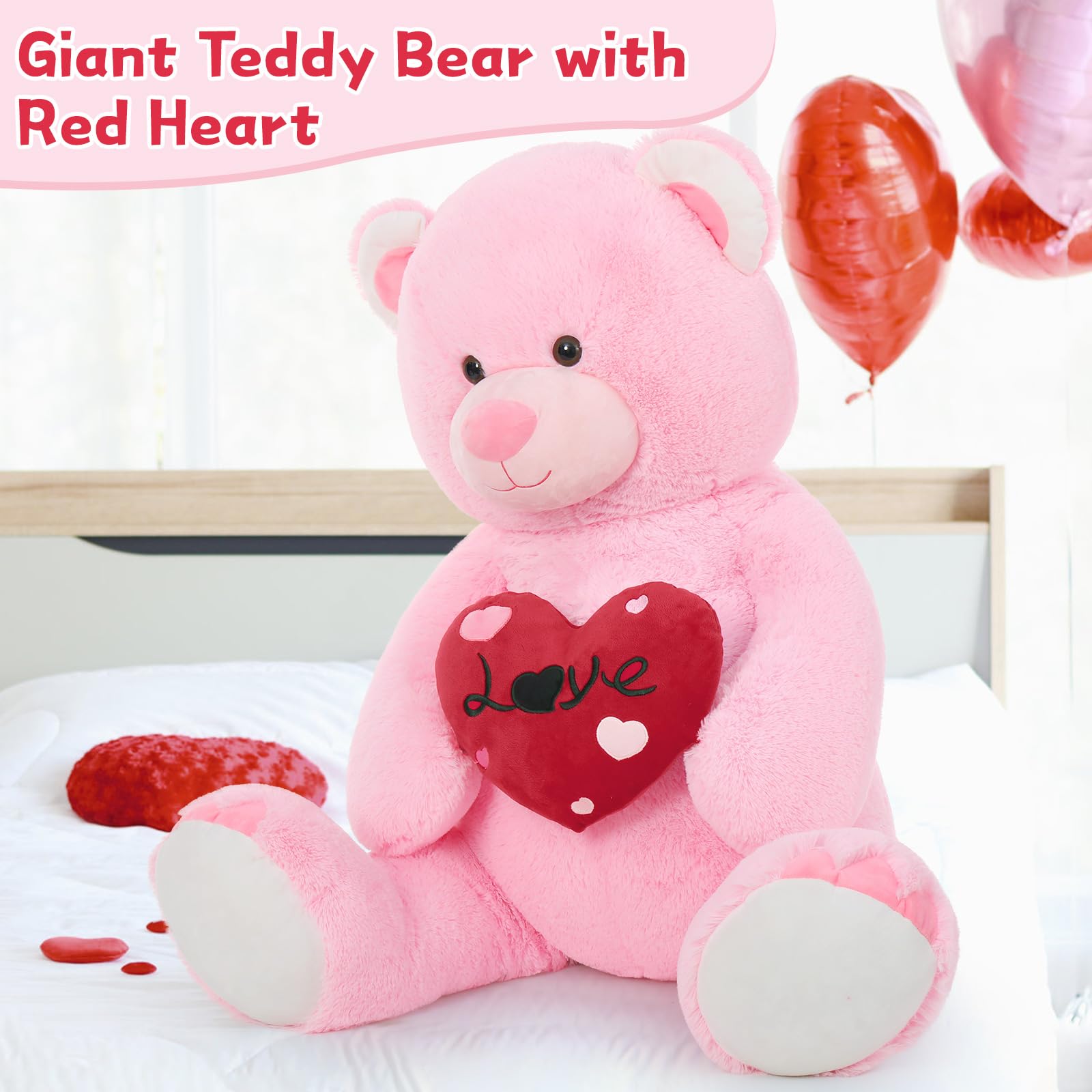 MaoGoLan pink teddy bear face close-up highlighting soft plush texture.