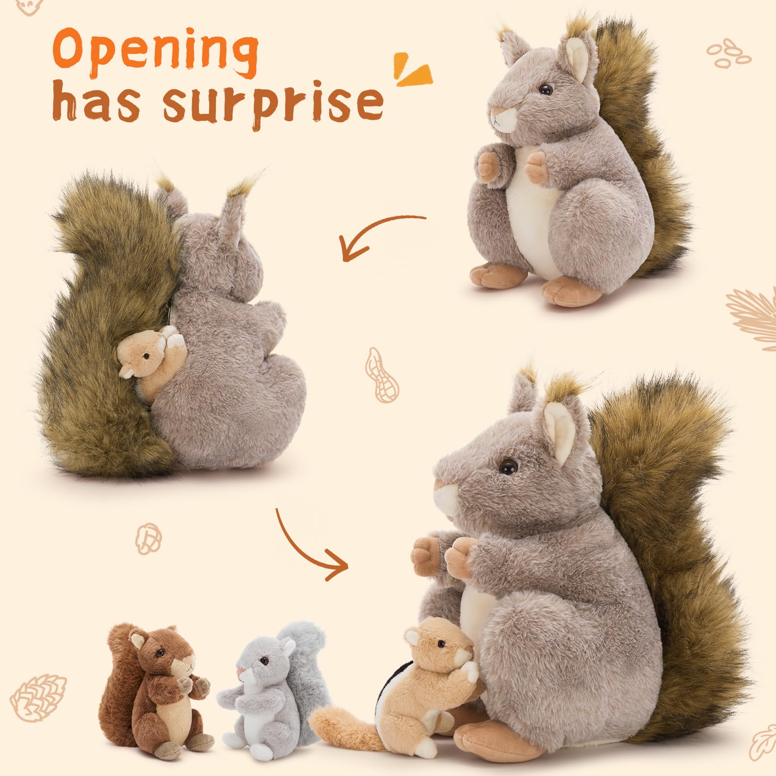 MaoGoLan baby squirrels plush trio close-up for cuddly companions.
