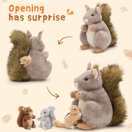 MaoGoLan baby squirrels plush trio close-up for cuddly companions.