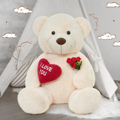 MaoGoLan white teddy heart plush with velvet heart ideal for romantic gifting.