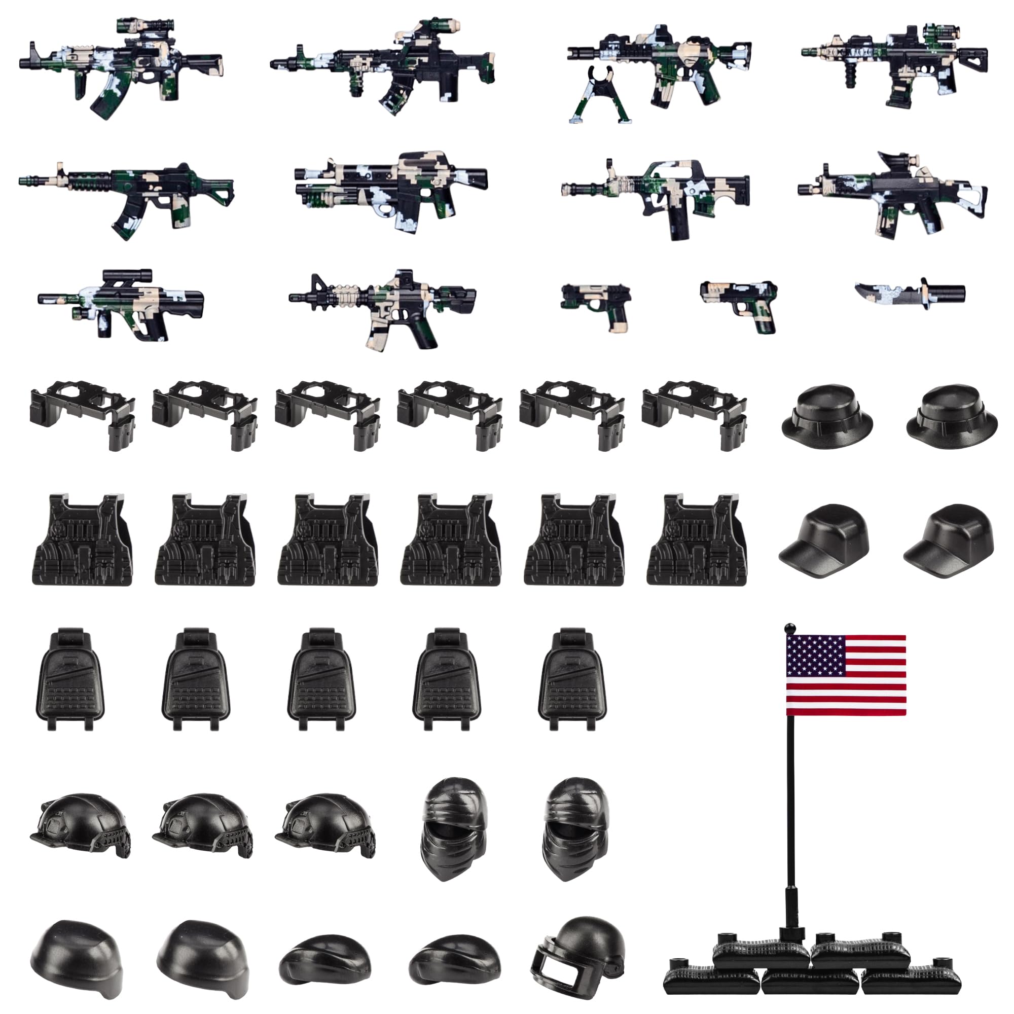 MaozyHomie 51 Pcs camo weapons set: close-up promotes imaginative play.