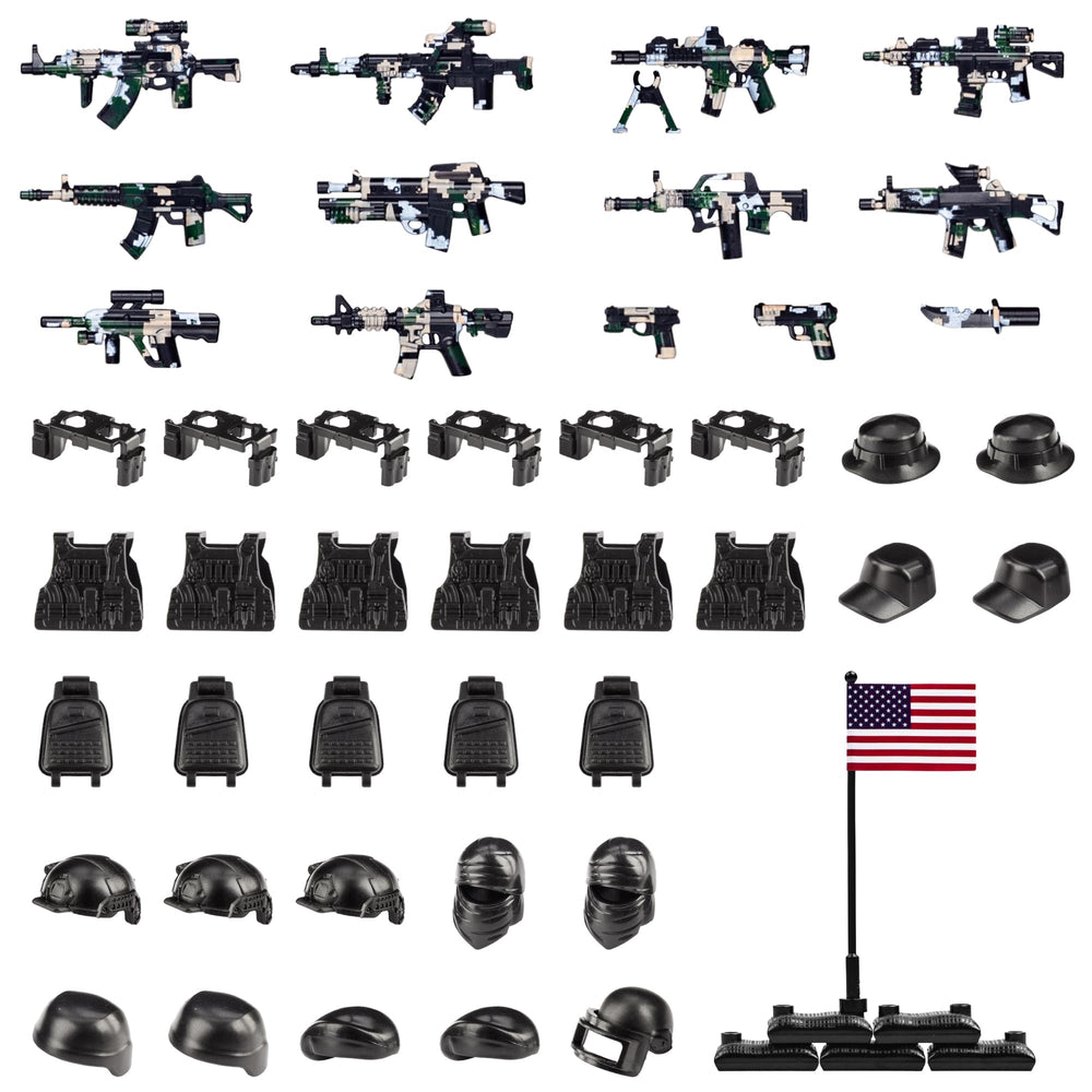 MaozyHomie 51 Pcs camo weapons set: close-up promotes imaginative play.