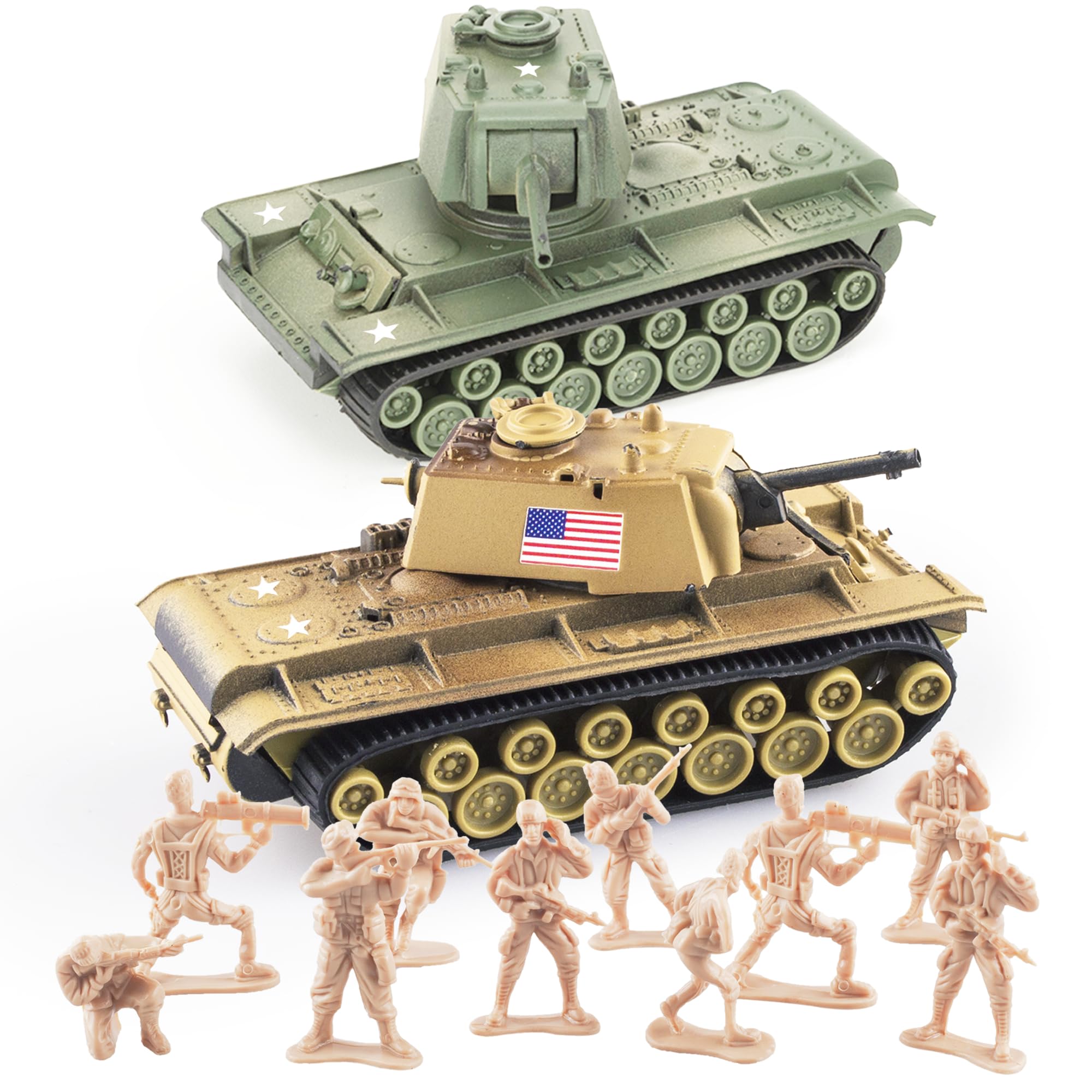 MaozyHomie Tank-6 desert tan front view for imaginative play and fine motor skills.