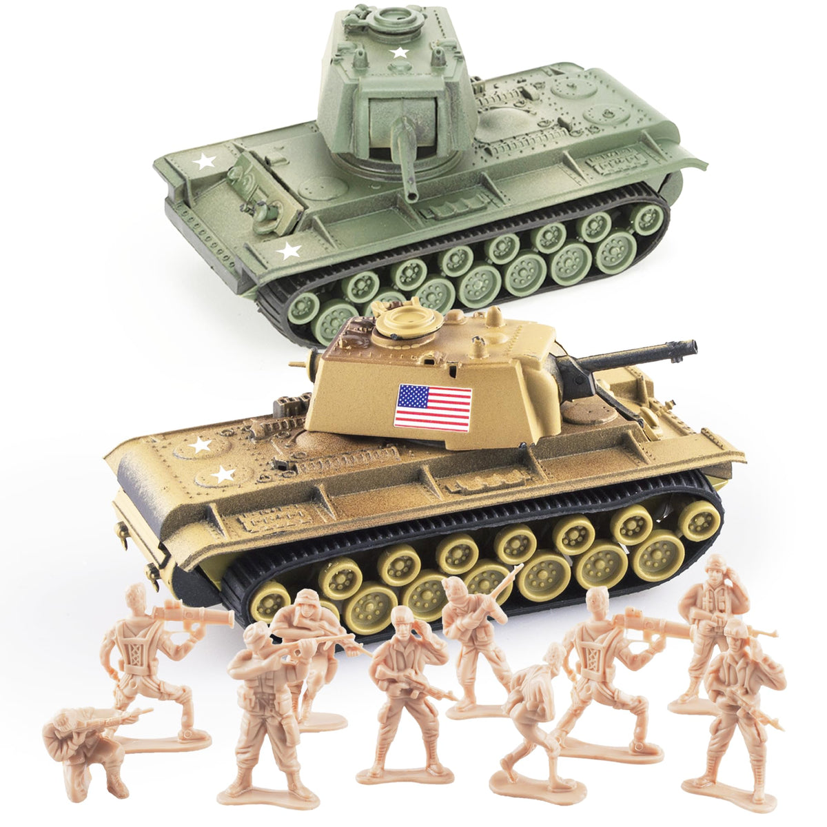 MaozyHomie Tank-6 desert tan front view for imaginative play and fine motor skills.