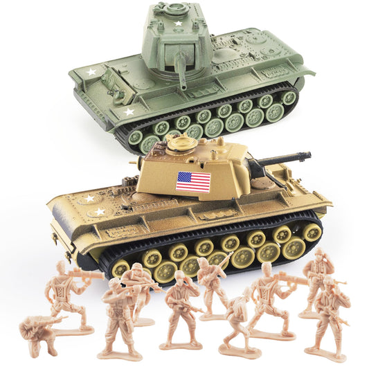 MaozyHomie Tank-6 desert tan front view for imaginative play and fine motor skills.