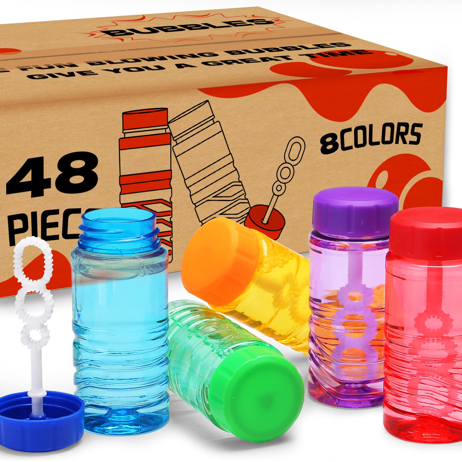 Mapixo 48-pack bubble bottles with wand-cap for mess-free outdoor play.