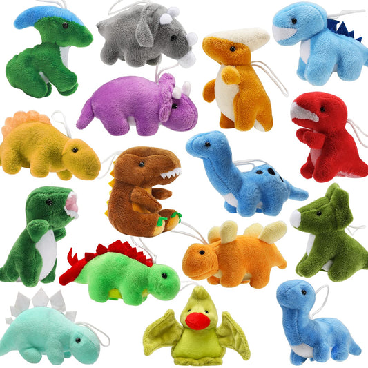 MAPIXO plush dinosaurs 16-pack set for soft, colorful playtime and party favors.