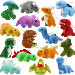 MAPIXO plush dinosaurs 16-pack set for soft, colorful playtime and party favors.