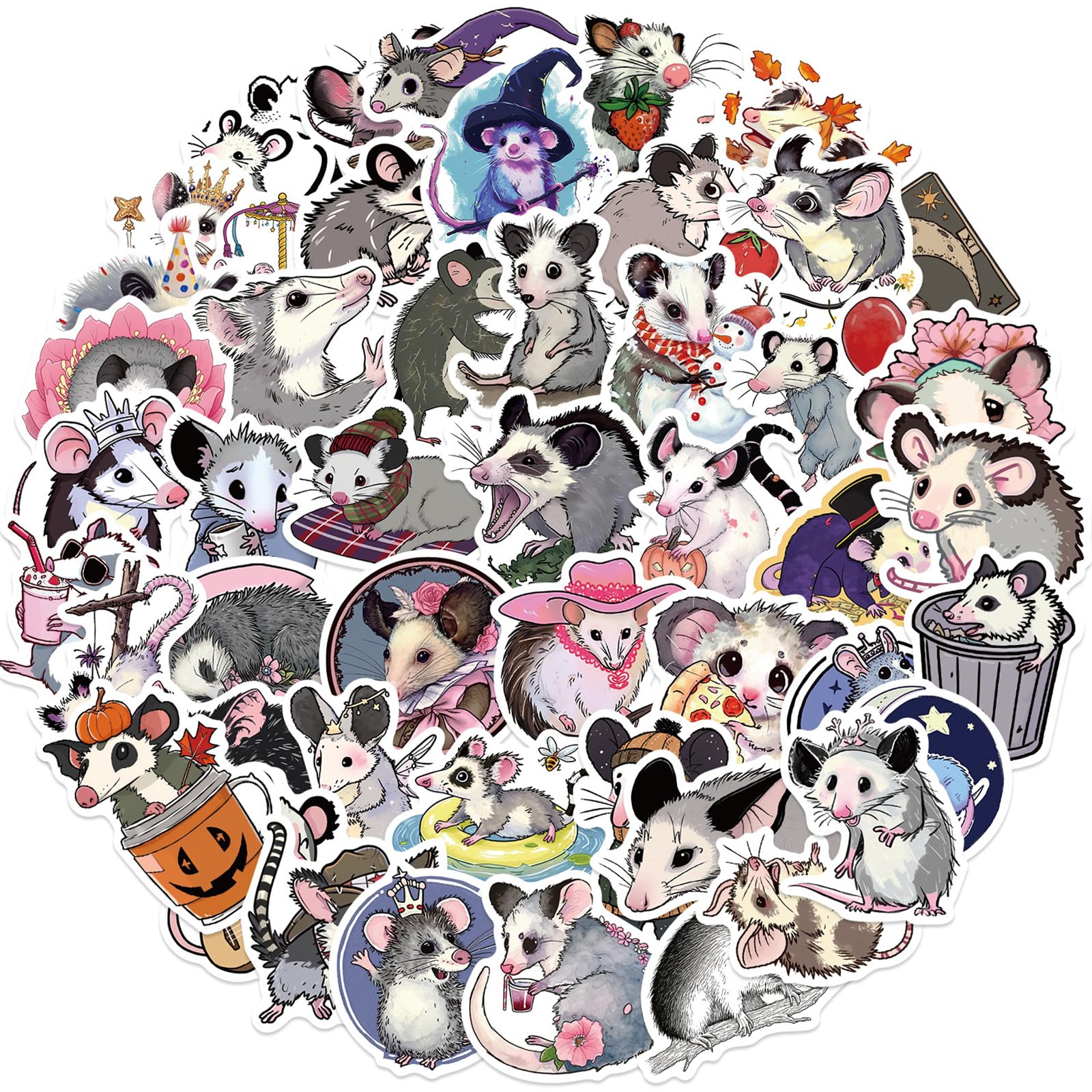 MAQIYI possum stickers collection on laptop for personalization and waterproof durability.