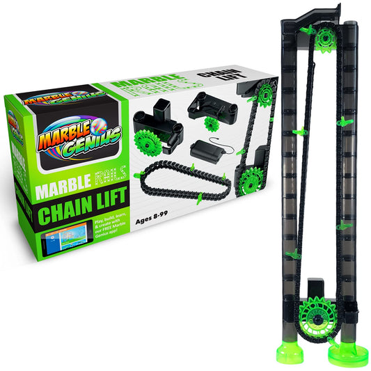 Marble Genius add-on accessory marble rails with automatic chain lift improve track action.