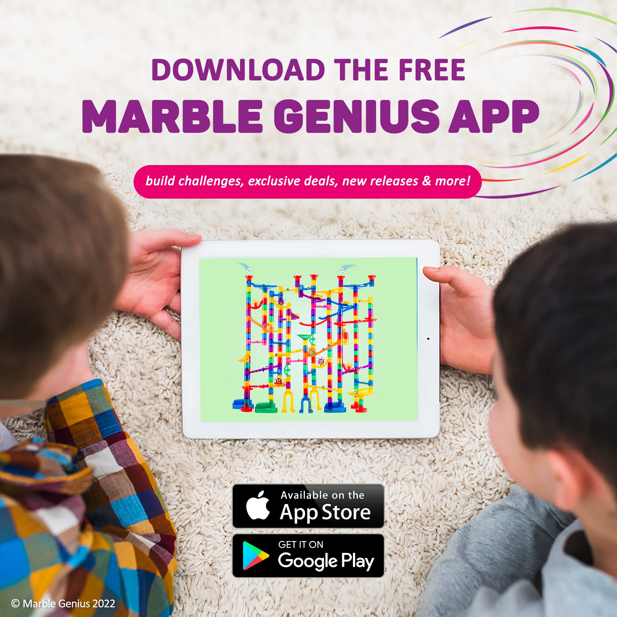 Durable Glass and Plastic Marble Genius marbles ready for busy play