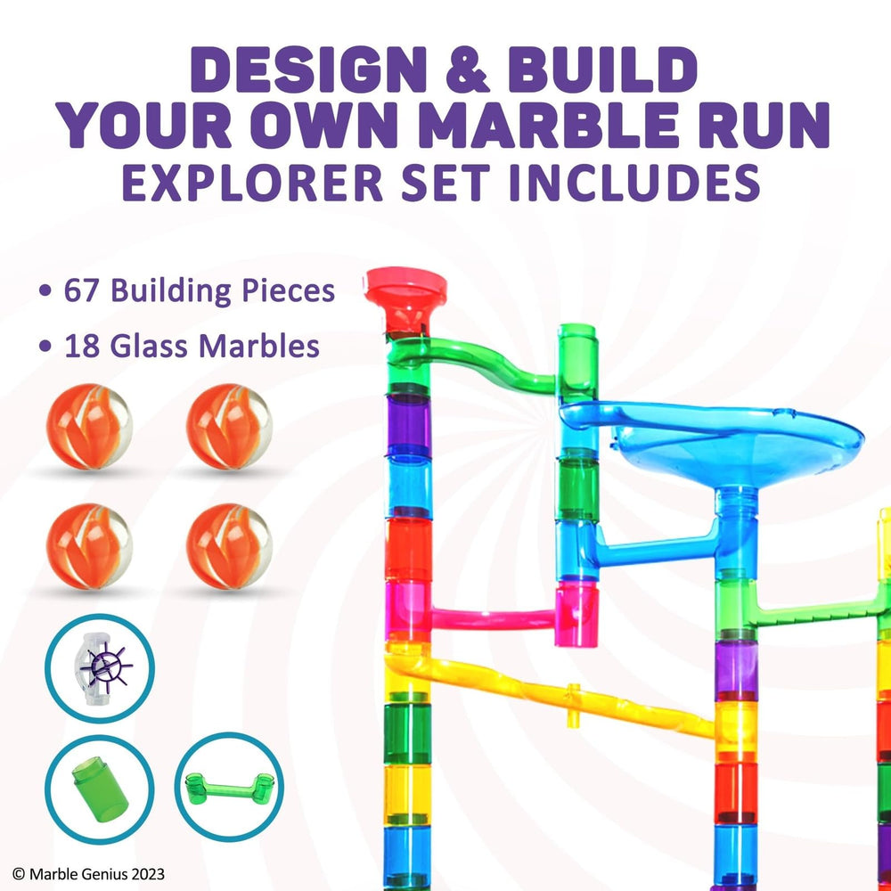 Marble Genius app-guided challenges help kids master track design.