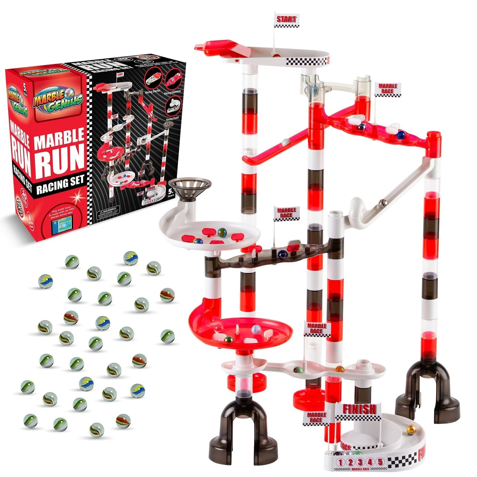 Marble Genius wide-view of marble run racing set for creative track building