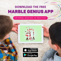 Marble Genius racing flag signals completion for a fun finale