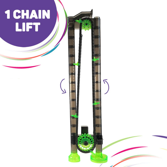 Marble Genius rail elevator in action delivers smooth upward movement for dramatic runs.