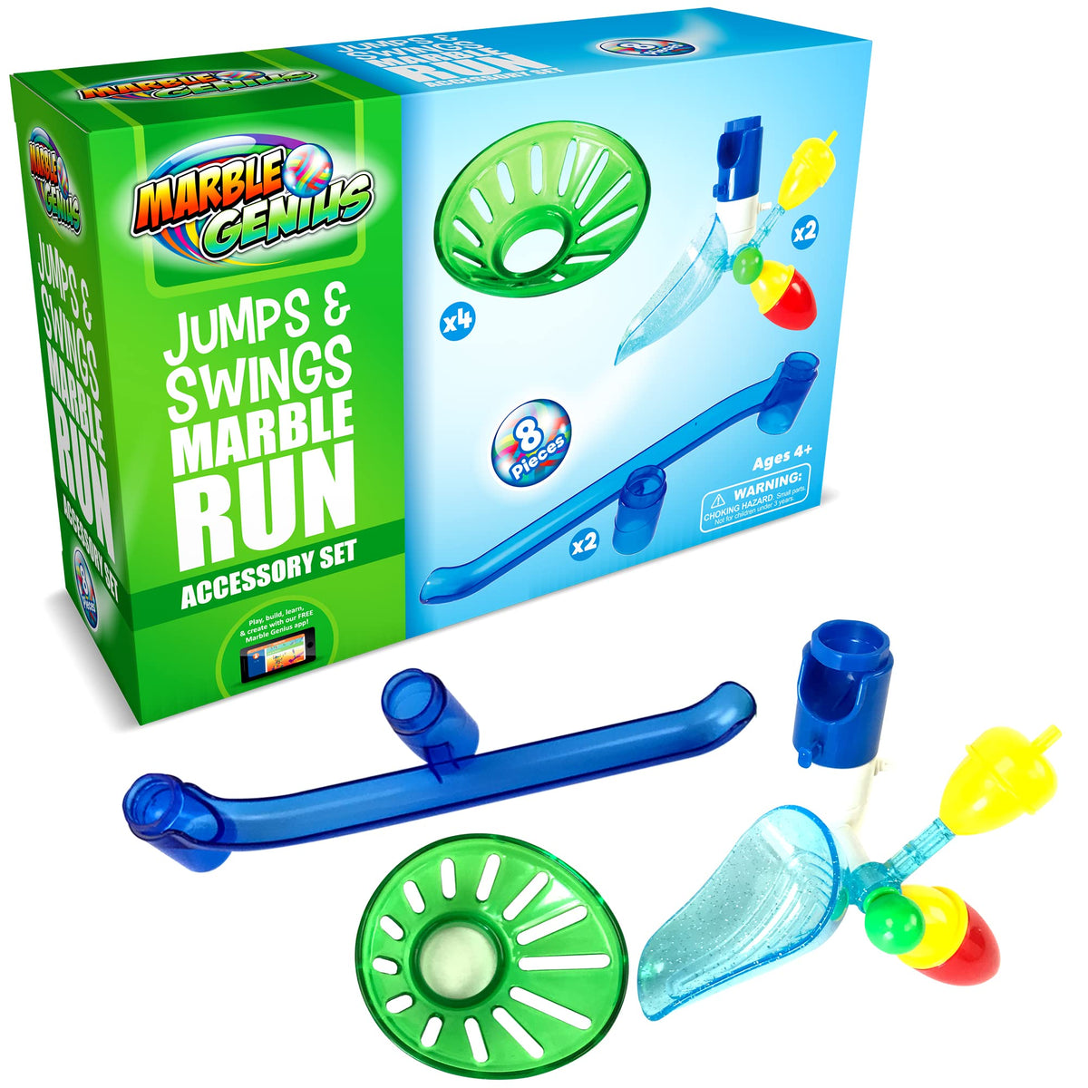 Marble Genius translucent pieces for clear action and track upgrades.