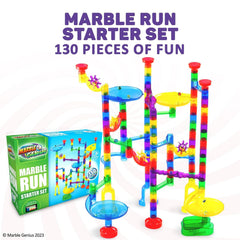 Translucent track pieces from Marble Genius illuminate the marble route.