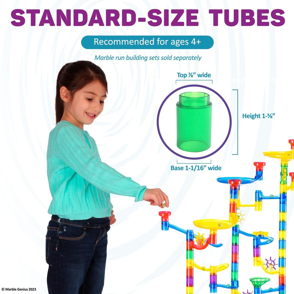 Marble Genius transparent tubes: observe marble movement and potential jams