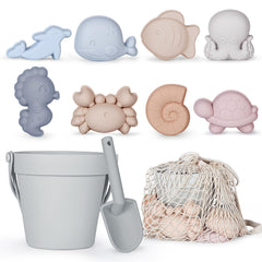 MarcZero silicone beach toys bucket in gray, soft for sandy sculpting and travel