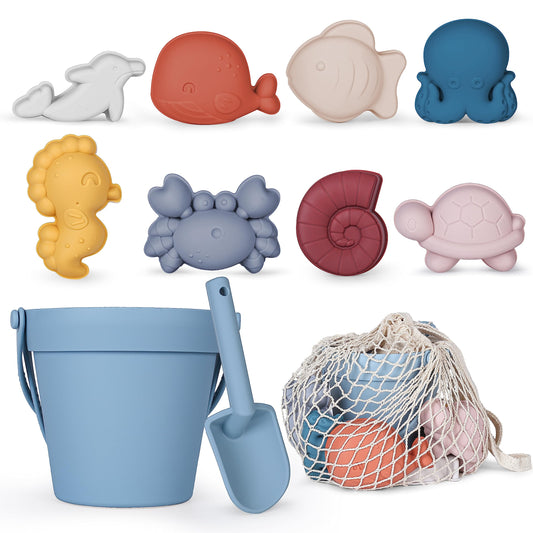 MarcZero silicone beach bucket in blue, durable and easy to grip for sand play
