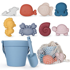 MarcZero silicone beach bucket in blue, durable and easy to grip for sand play
