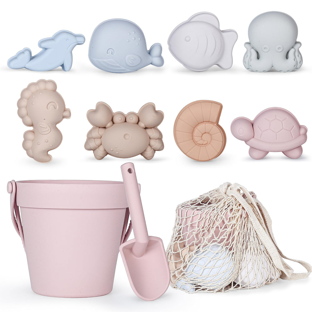 MarcZero silicone beach bucket in pink for easy sand play and mess-free cleanup.