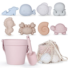 MarcZero silicone beach bucket in pink for easy sand play and mess-free cleanup.