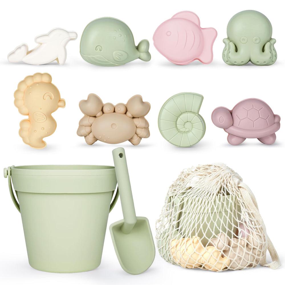 MarcZero silicone beach bucket in green for easy sand shaping and durable play