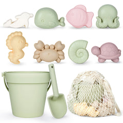 MarcZero silicone beach bucket in green for easy sand shaping and durable play