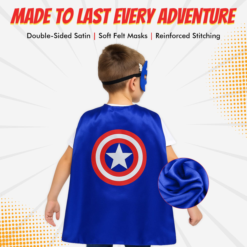 Maribus-FL satin cape with Velcro closure demonstrates secure wear for kids