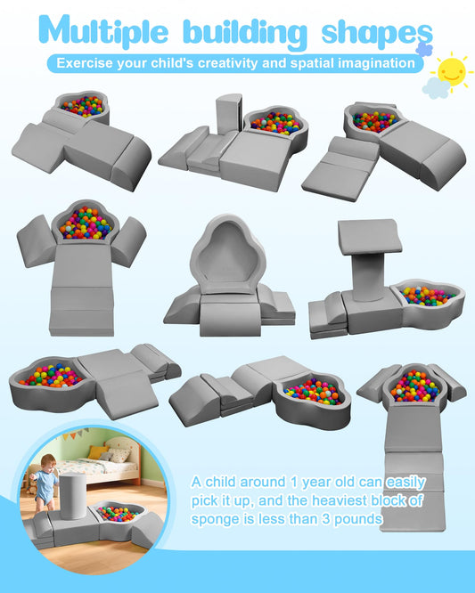 Close-up of DIY foam blocks forming a climb route for toddlers.