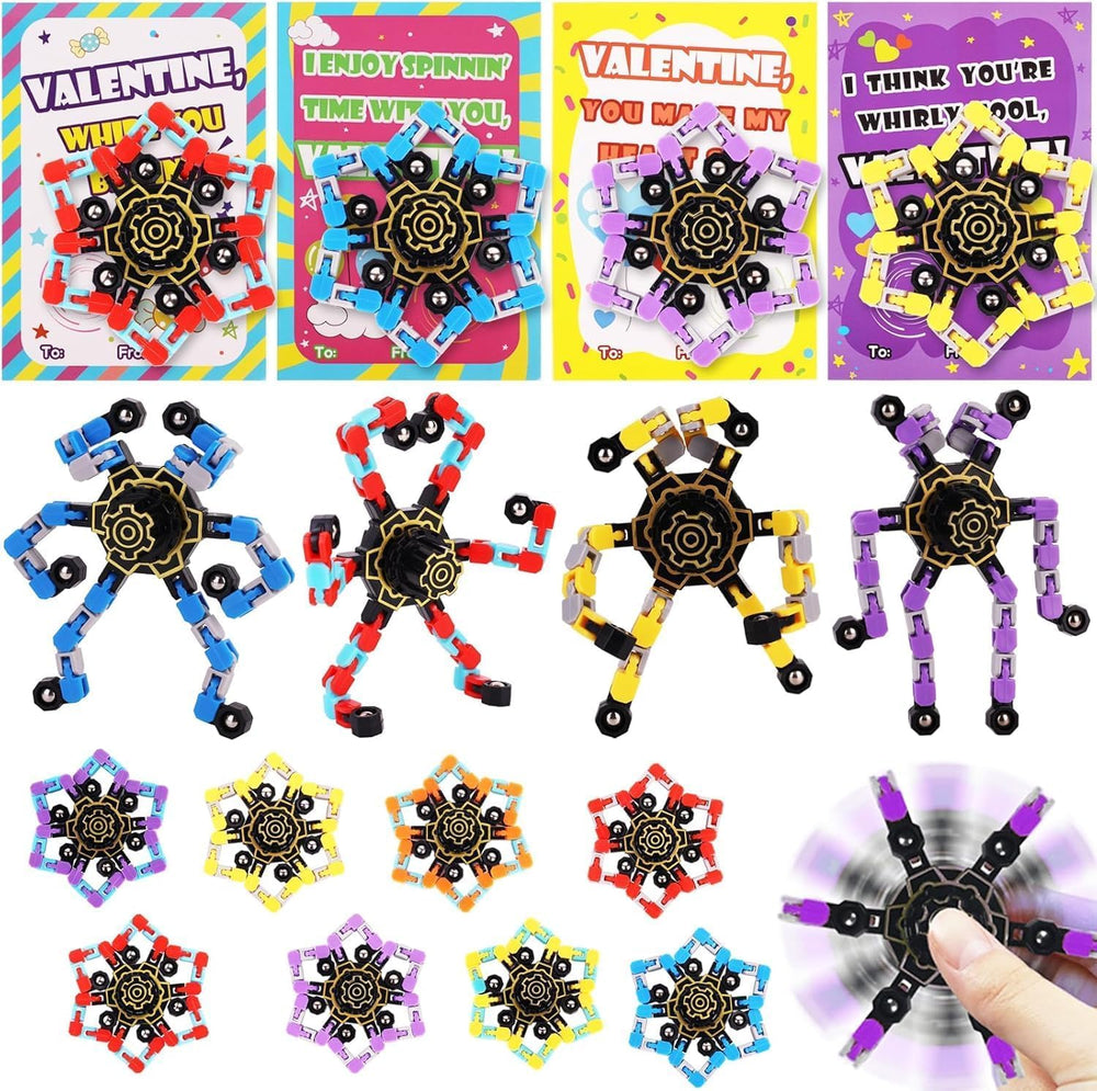 Marleysio transformable fidget spinner 24-pack in four colors for classroom fun and focus.