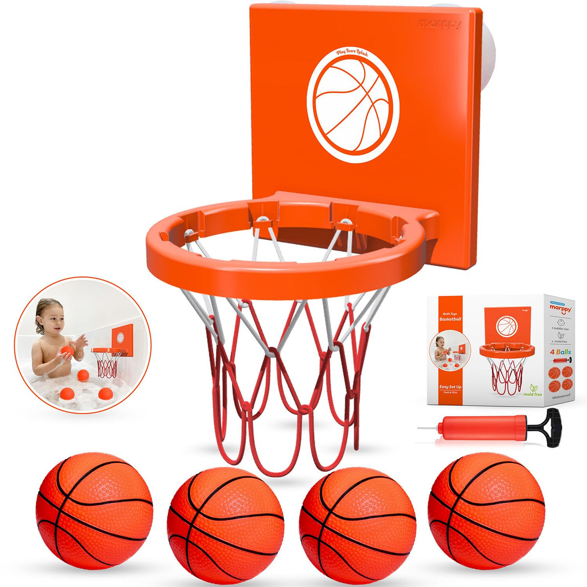 MARPPY bath toy basketball hoop with suction cups for tub play and coordination