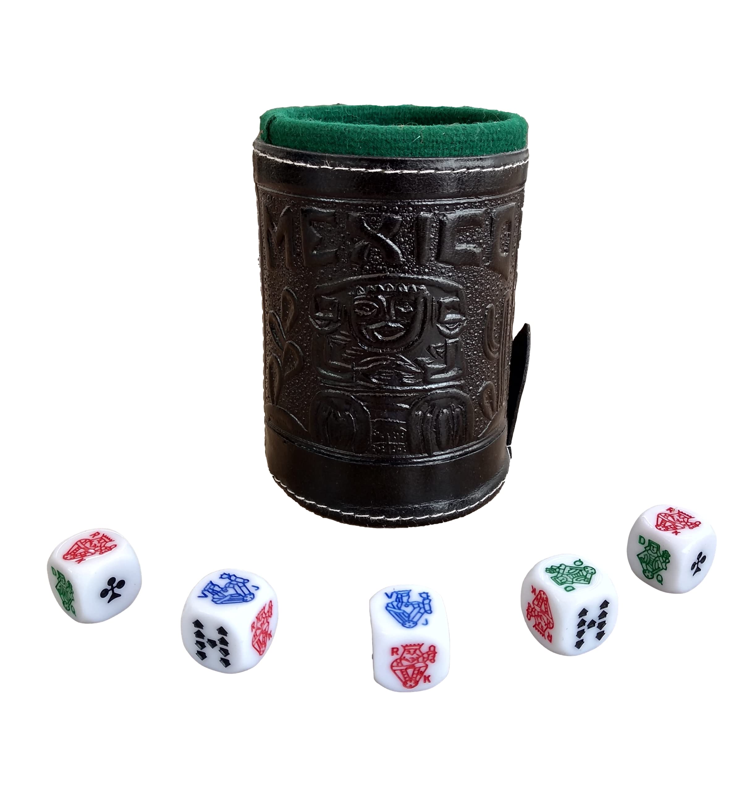 Marquez cup poker dice set with leather-lined cup in black for elegant home entertainment.